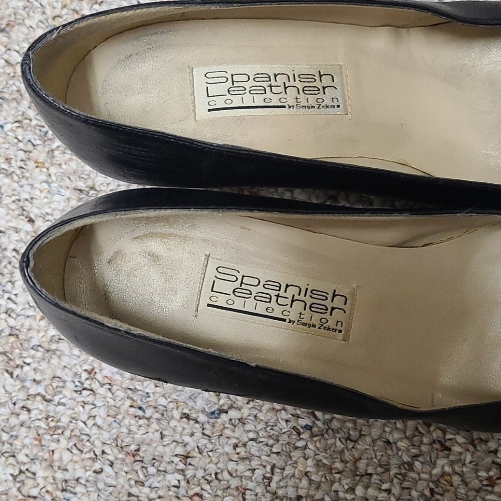 Spanish Leather Collection by Sergio Zelcer Black Pumps Size 9.5 Unique Heel - Picture 7 of 14